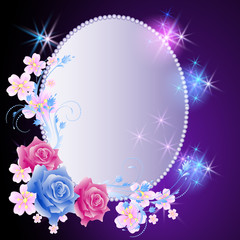 Glowing background with frame and flowers