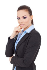 business woman with hand on chin