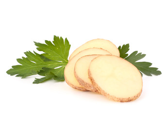 potato tubers and parsley leaves
