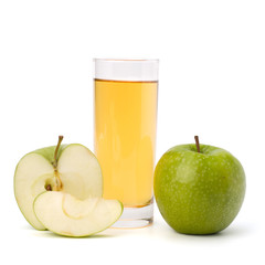 apple juice in glass and apple