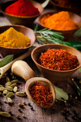 Assorted spices with fresh herbs
