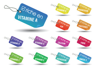 &eacute;tiquettes multicolore concept aliments riche