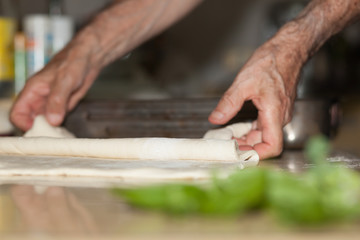 Making of focaccia(italian product like pizza)