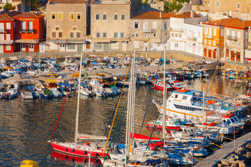 WIde view of traditional port in Greek Island