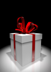 White gift box with red ribbons