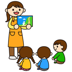 紙芝居をよむ保育士