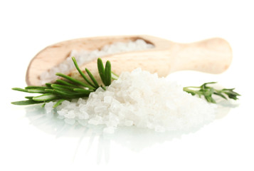 salt with fresh rosemary and thyme isolated on white