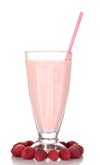 Raspberry milk shake isolated on white