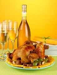 table setting for Thanksgiving day on orange background