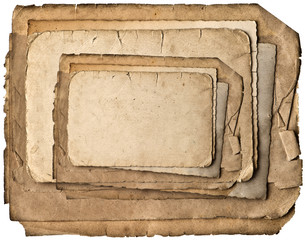 old grungy paper sheets isolated on white