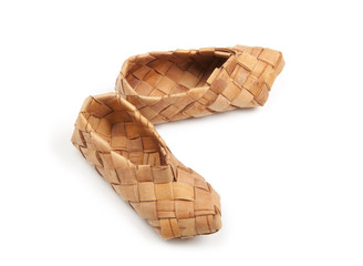 bast, ancient russian shoes, isolated on white