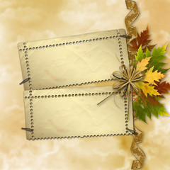 Autumn background with foliage and grunge papers design in scrap