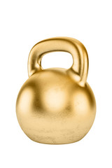 Golden kettlebell isolated on white background