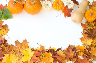 White sign with autumn decoration 