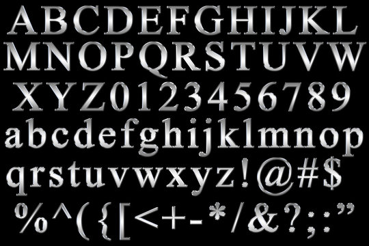 Silver English alphabet.