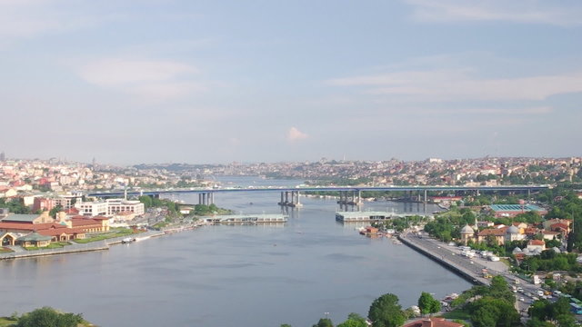 Aerial view to the Atatürk Bridge in Istanbul, Turkey