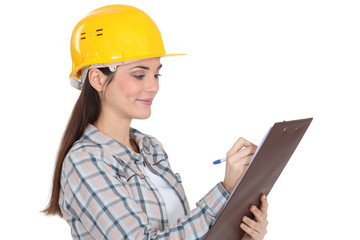 Construction worker with a clipboard