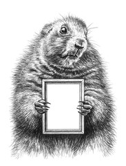 Pencil drawing of a marmot - 45766348