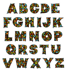 Glass mosaic alphabet.