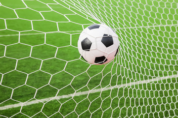 soccer ball in the goal net