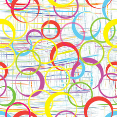 Seamless pattern with circles on colorful  striped background