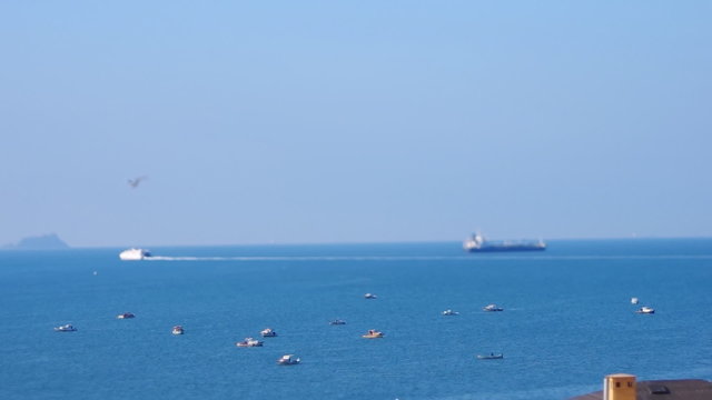 Fishing boats in Marmara sea. Miniature fake using tilt&shift le