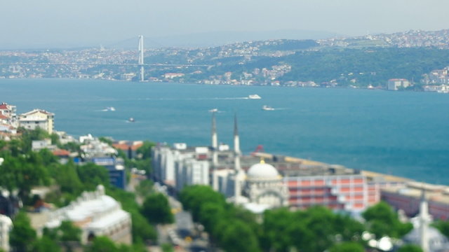 Aerial view to Bosphorus strait and Bosphorus bridge in Istanbul