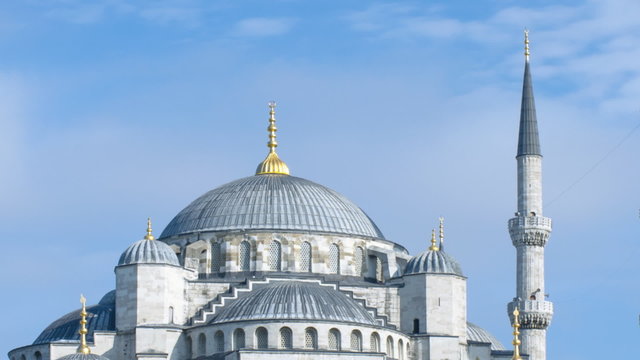 Closeup view to Sultan Ahmed (Blue) Mosque. Time-lapse video. Is