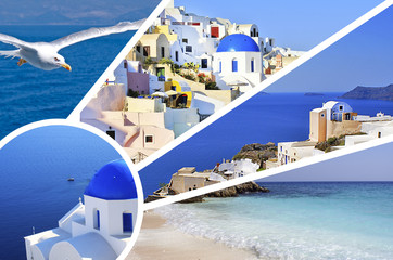 Set of summer photos in Santorini island, Greece