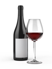 Glass and Bottle of Red Wine with blank label