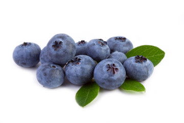 fresh blueberry with leaves isolated on white