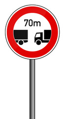 Verbotsschild RAL 3001 signalrot - LKW Abstand 70m