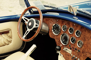 Interior of old vintage car, closeup