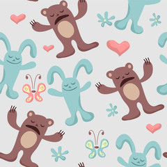 Childish seamless background bears and bunnies