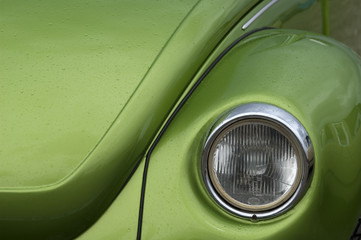 Old green car, retro, closeup