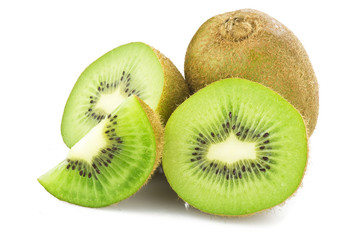  kiwi fruit and his sliced close up on white