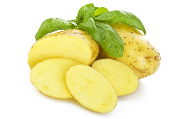 potato sliced  on the white background close up