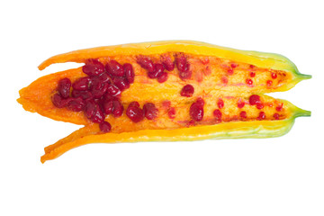 Ripe bitter melon on white background