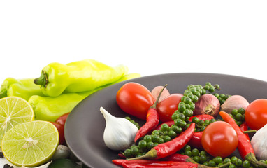 Fresh herbs and spices in the plate