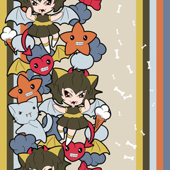 Seamless pattern with doodle. Vector kawaii illustration.