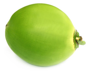 Green coconuts over white background