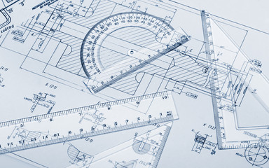 The plan industrial details, a protractor, ruler