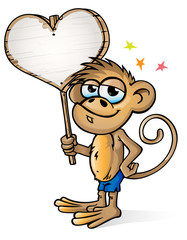 Monkey cartoon whit background in LOVE