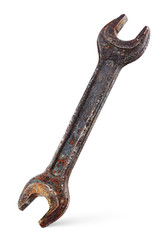 Old wrench isolated on white with clipping path