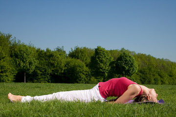 Fototapeta na wymiar Yoga auf grüner Wiese