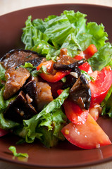 Aian dish with vegetables, roasted pork and shiitake mushrooms