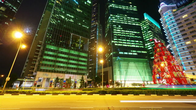 Singapore street at night, timelapse in motion