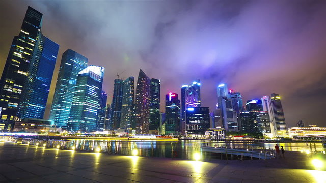 Quay in Singapore at sunset, timelapse