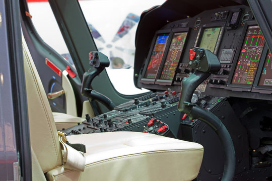 Helicopter cabin with panel, inside