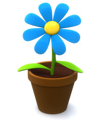 Blue flower icon - plant  in flowerpot 3d